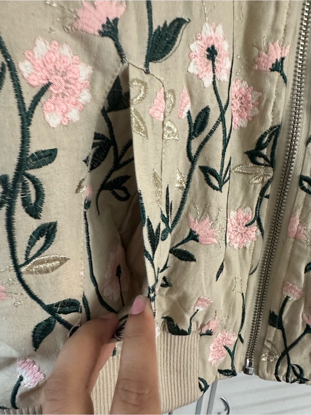 Anthropologie Avec Les Filles Cream Pink Floral Bomber Jacket Size XL - Picture 7 of 8